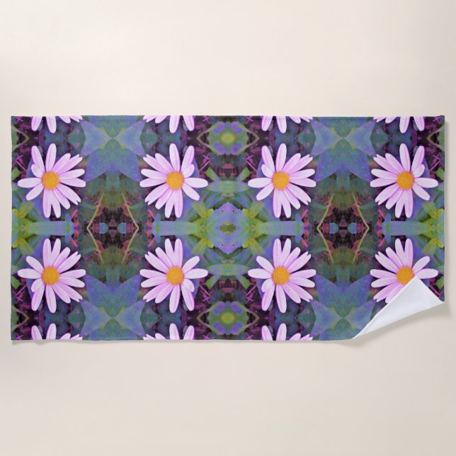 Retro Pink Daisy Flower Pattern Beach Towel (Front)
