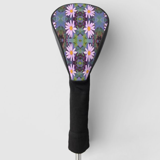 Retro Pink Daisy Flower Pattern Golf Head Cover (Front)