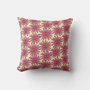Retro Pink Daisy Peace Pattern Cushion
