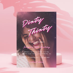 Retro Pink Dirty Thirty Photo 30th Birthday Party Invitation