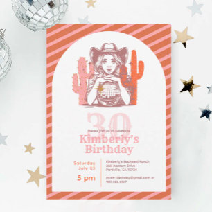 Retro Pink Disco Ball Cowgirl 30th Birthday Party Invitation