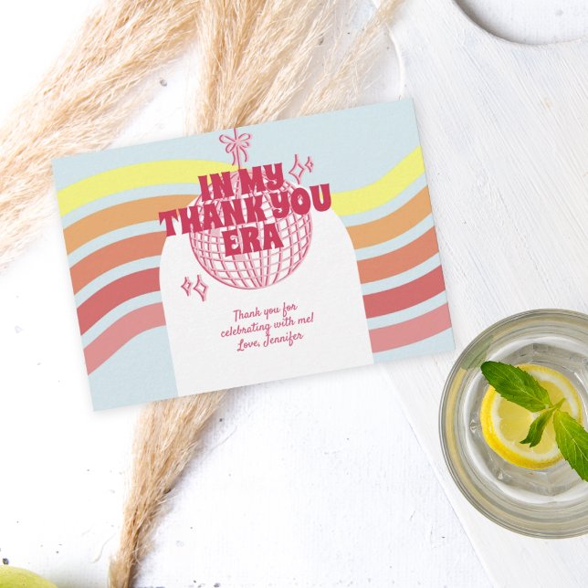 Retro Pink Disco Ball In My Birthday Era Party Thank You Card (Creator Uploaded)