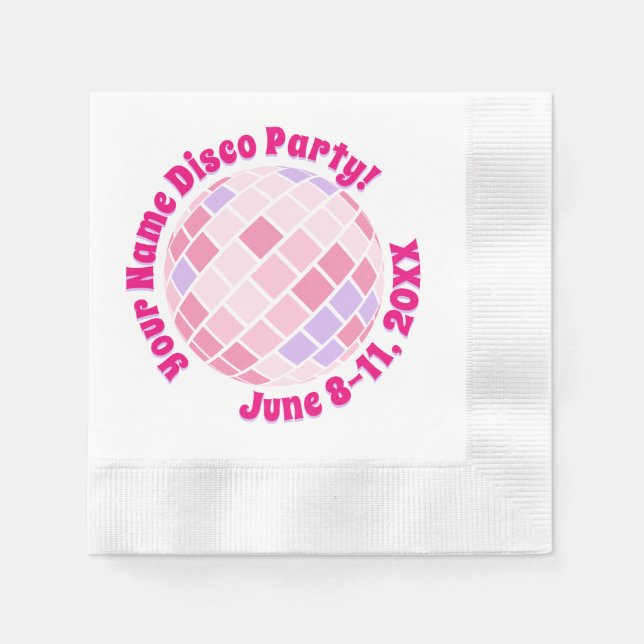 Retro Pink Disco Ball PERSONALIZED Napkin (Front)