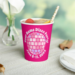 Retro Pink Disco Ball PERSONALIZED Paper Cups
