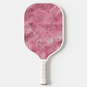 Retro Pink Disco Mirror   Monogram Pickleball Paddle