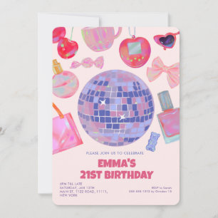 Retro Pink Disco yk2 aesthetic 21St Birthday  Invitation