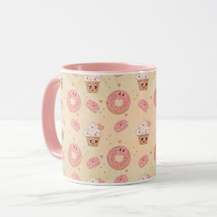 Retro Pink Doughnuts & Cupcakes Pattern Mug