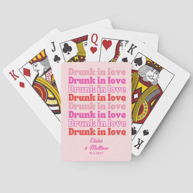 Retro Pink Drunk in Love Wedding Playing Cards (Back)