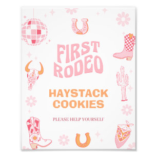 Retro Pink First Rodeo 1st Birthday Party Sign