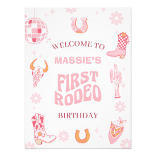 Retro Pink First Rodeo 1st Birthday Welcome Sign