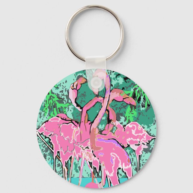 Retro Pink Flamingo Bird Keychains Flamingos Birds (Front)