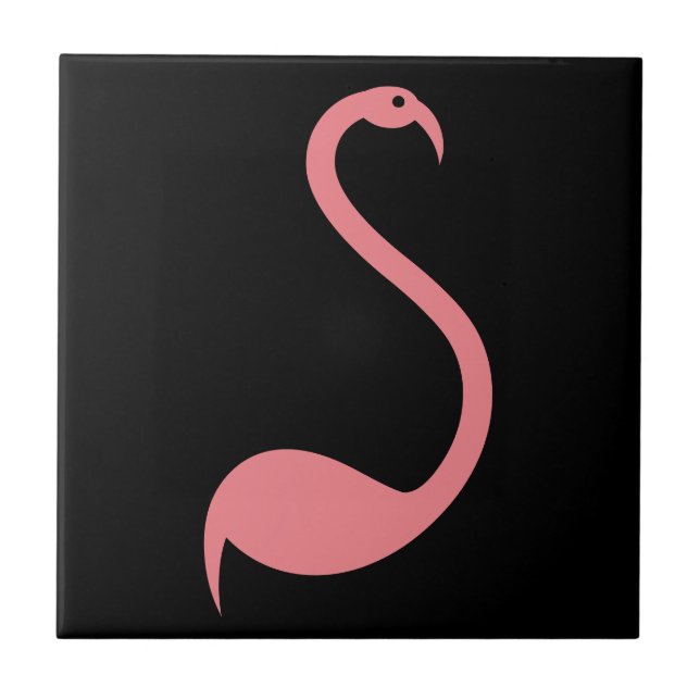 Retro Pink Flamingo Bird on Black Accent Tile (Front)
