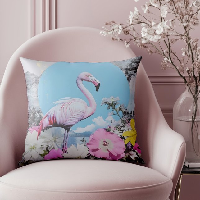 Retro Pink Flamingo Collage Cushion (Elevate your style with this standout piece, ideal for lovers of vintage flair )