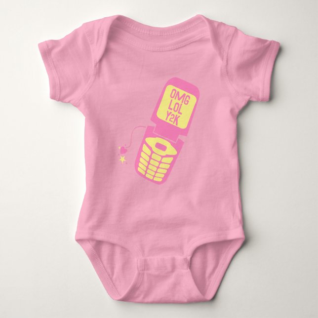 Retro Pink Flip Phone T-Shirt Baby Bodysuit (Front)