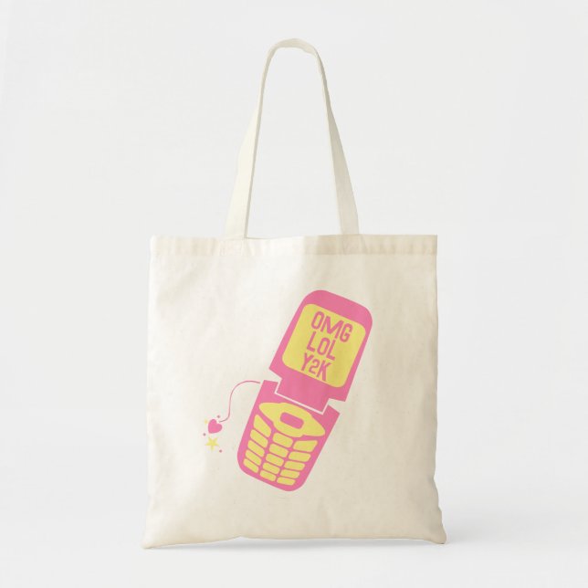 Retro Pink Flip Phone T-Shirt Tote Bag (Front)
