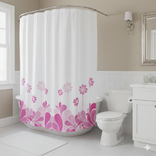 Retro Pink Floral Boho Shower Curtain