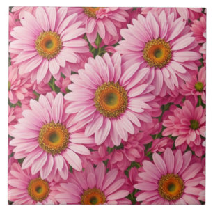 Retro pink floral daisy pattern ceramic tile