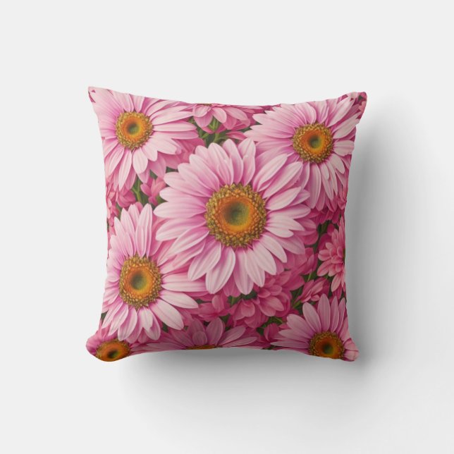 Retro pink floral daisy pattern cushion (Front)