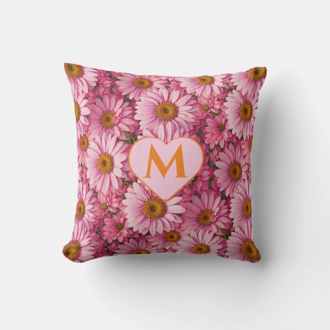 Retro pink floral daisy pattern cushion (Front)