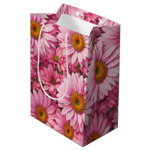 Retro pink floral daisy pattern medium gift bag