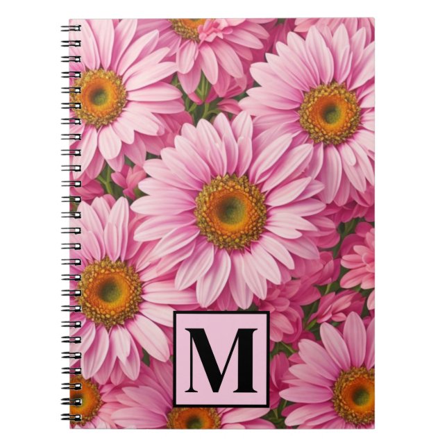 Retro pink floral daisy pattern notebook (Front)