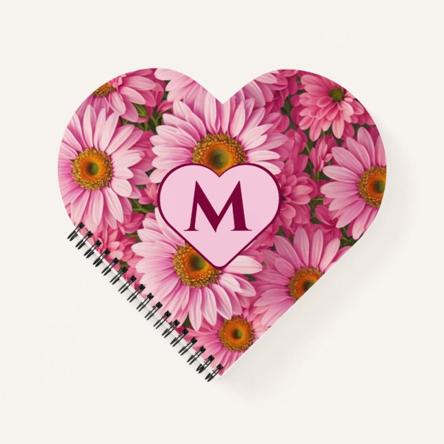 Retro pink floral daisy pattern notebook (Front)