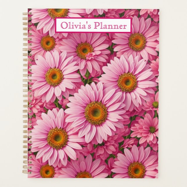 Retro pink floral daisy pattern planner (Front)