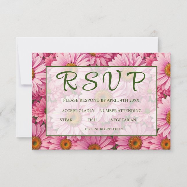 Retro pink floral daisy pattern RSVP card (Front)