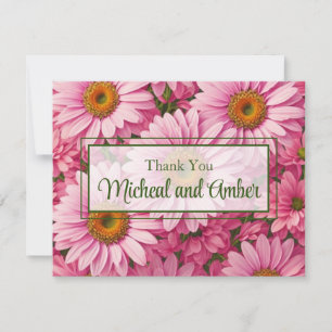Retro pink floral daisy pattern thank you card