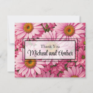 Retro pink floral daisy pattern thank you card
