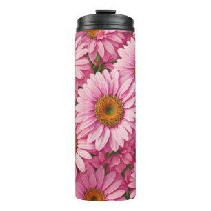 Retro pink floral daisy pattern thermal tumbler