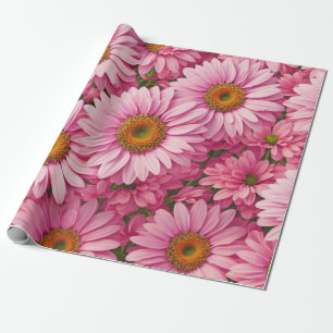 Retro pink floral daisy pattern wrapping paper