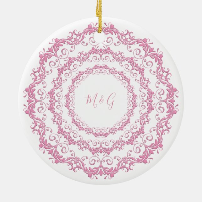 Retro pink floral mandala ceramic ornament (Back)