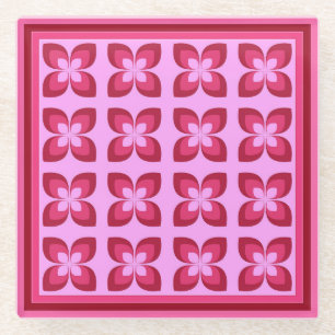 Retro Pink Flower Pattern Beverage Glass Coaster