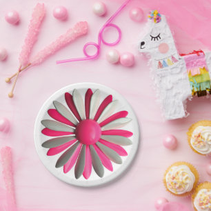 Retro Pink Flower Pin Floral Spring Garden Party Paper Plate