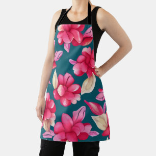 Retro Pink Flowers Pattern Apron