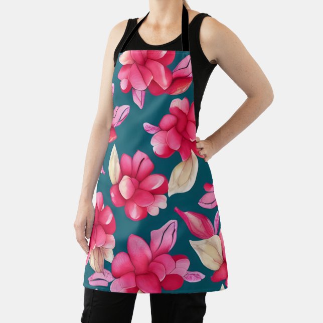 Retro Pink Flowers Pattern  Apron (Insitu)