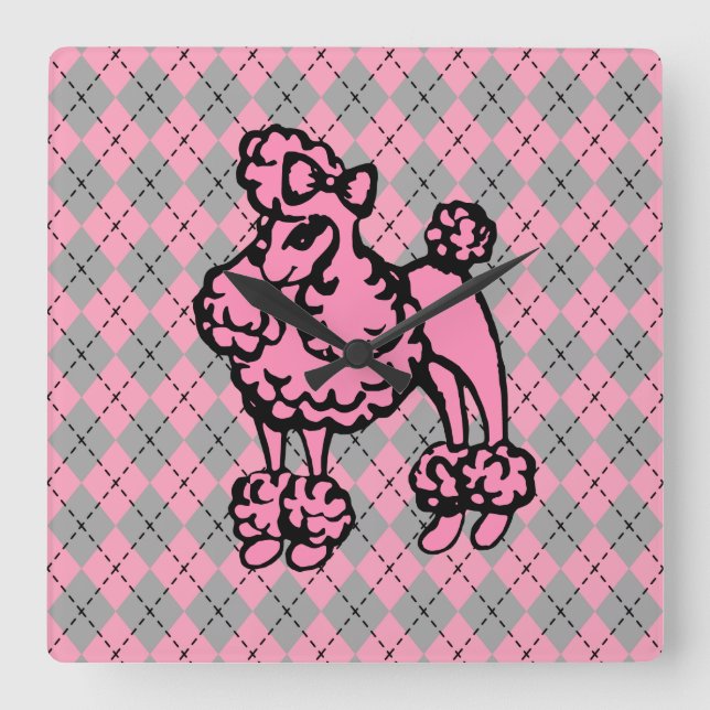 Retro Pink French Poodle Gift  Square Wall Clock (Front)
