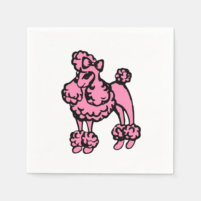 Retro Pink French Poodle Party Napkins (Front)
