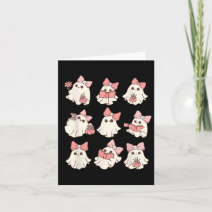 Retro Pink Ghost Reading Halloween Gardening Mini  Card