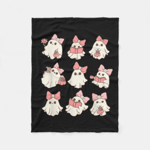 Retro Pink Ghost Reading Halloween Gardening Mini Fleece Blanket