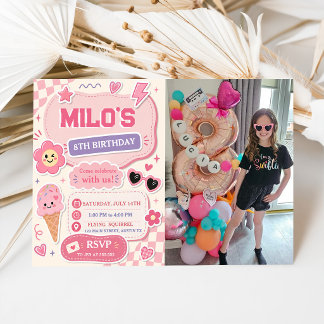 Retro Pink Girl Birthday  Invitation