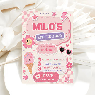 Retro Pink Girl Birthday  Invitation