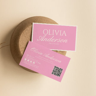 Retro Pink Girly Luxury Vintage Old Money QR Code Business Card