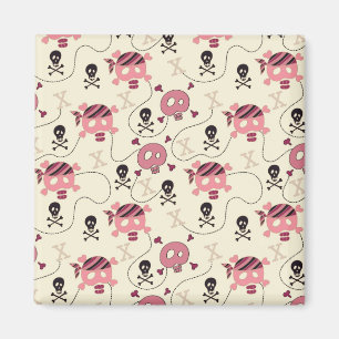 Retro Pink Girly Skull and Bones Magnet