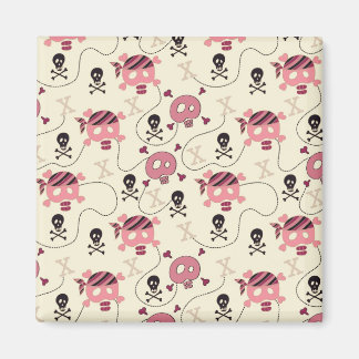 Retro Pink Girly Skull and Bones Magnet