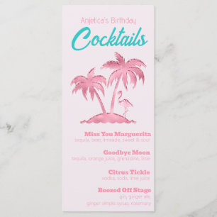 Retro Pink Glitter Flamingo and Palm Trees Menu