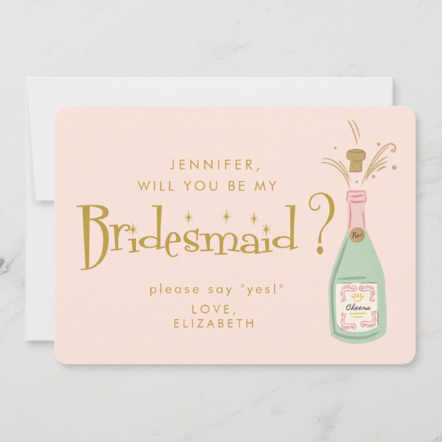 Retro Pink & Gold  Handwriting Bridesmaid Proposal Invitation (Front)