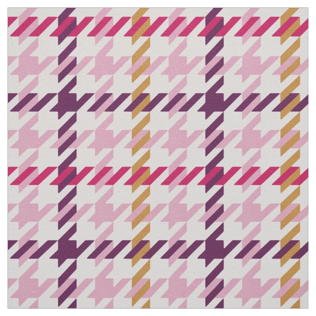 Retro pink gold purple houndstooth plaid pattern fabric (Swatch)