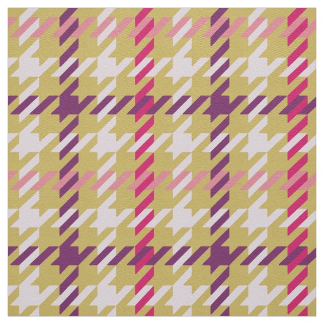 Retro pink gold purple houndstooth plaid pattern fabric (Swatch)